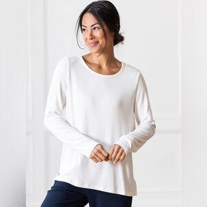 NEW Cozy Earth Rib Knit Long Sleeve Lounge Top Bamboo Ivory Size Large NWOT
